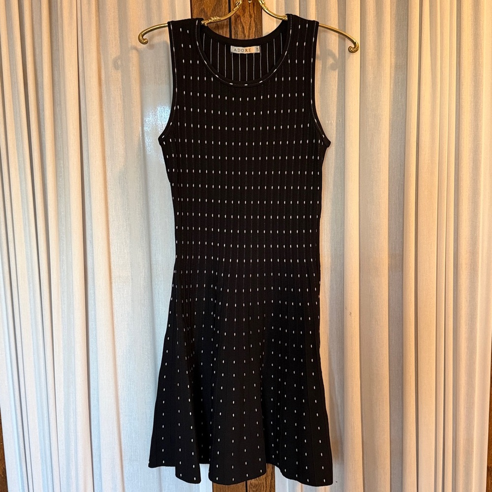 Adore Black & White Knit Fit & Flare Sleeveless Dress